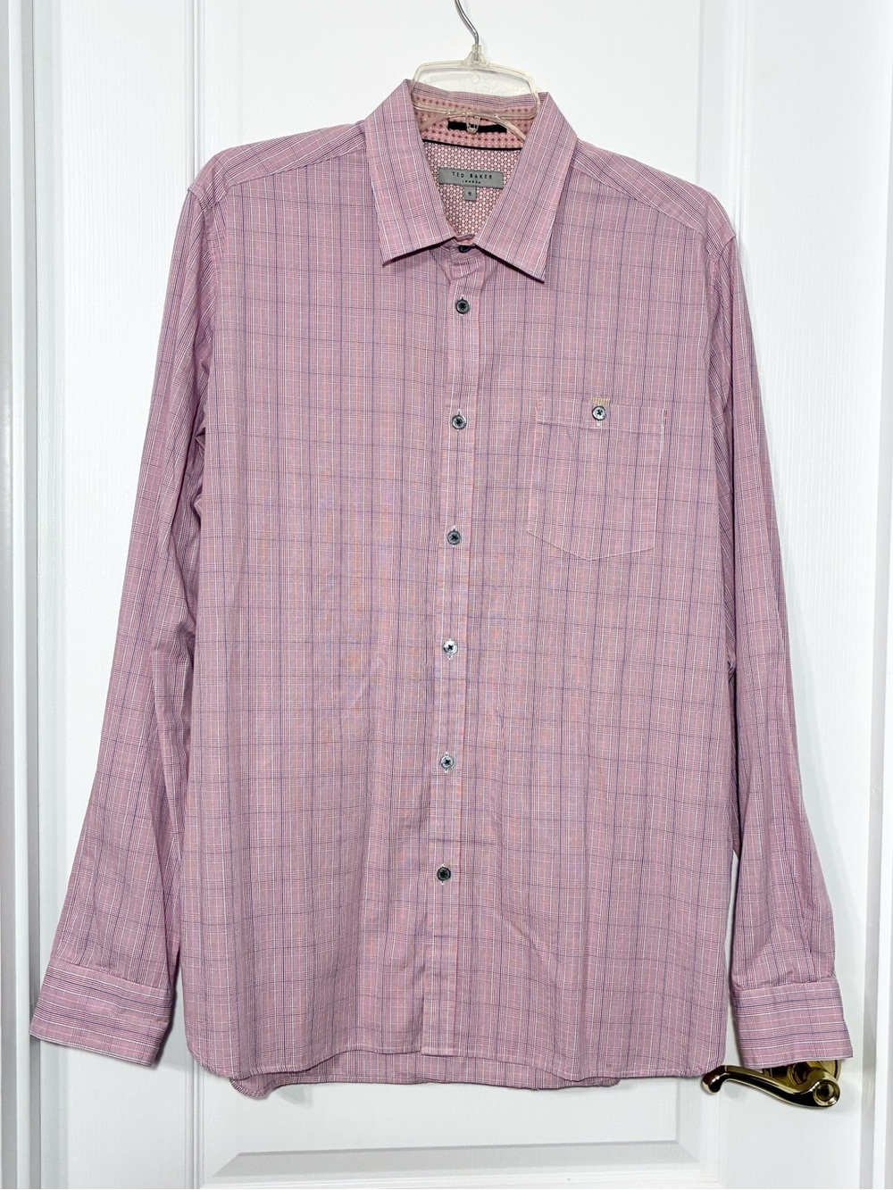 Ted Baker London Plaid Button Down Shirt Pink Blue Size 5 (XL)